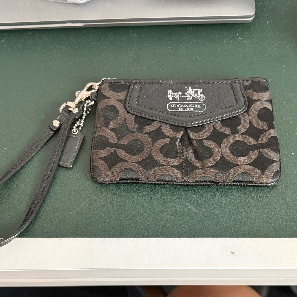 Coach Black and Gray Logo Wristlet